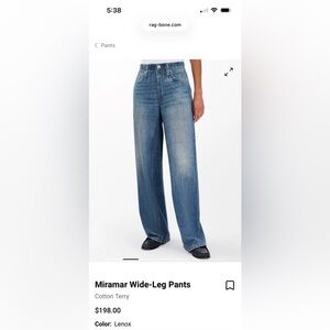 rag & bone Miramar cotton terry “sweatpant jeans”, Lenox , small